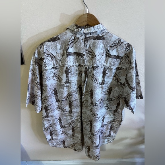 CAF'E LUNA FISH PRINT SHORT SLEEVE SHIRT BEIGE BROWN & WHITE XL(46/48)Men Cotton - Picture 14 of 16